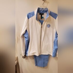 Ralph Lauren Active 2X White and Blue Jacket and Cropped Pants Set